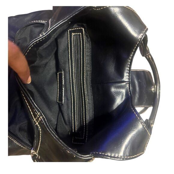 Black & Silver Studded Alt Goth Y2K Western Cowgirl Punk Faux Leather Hobo Bag - Picture 4 of 7